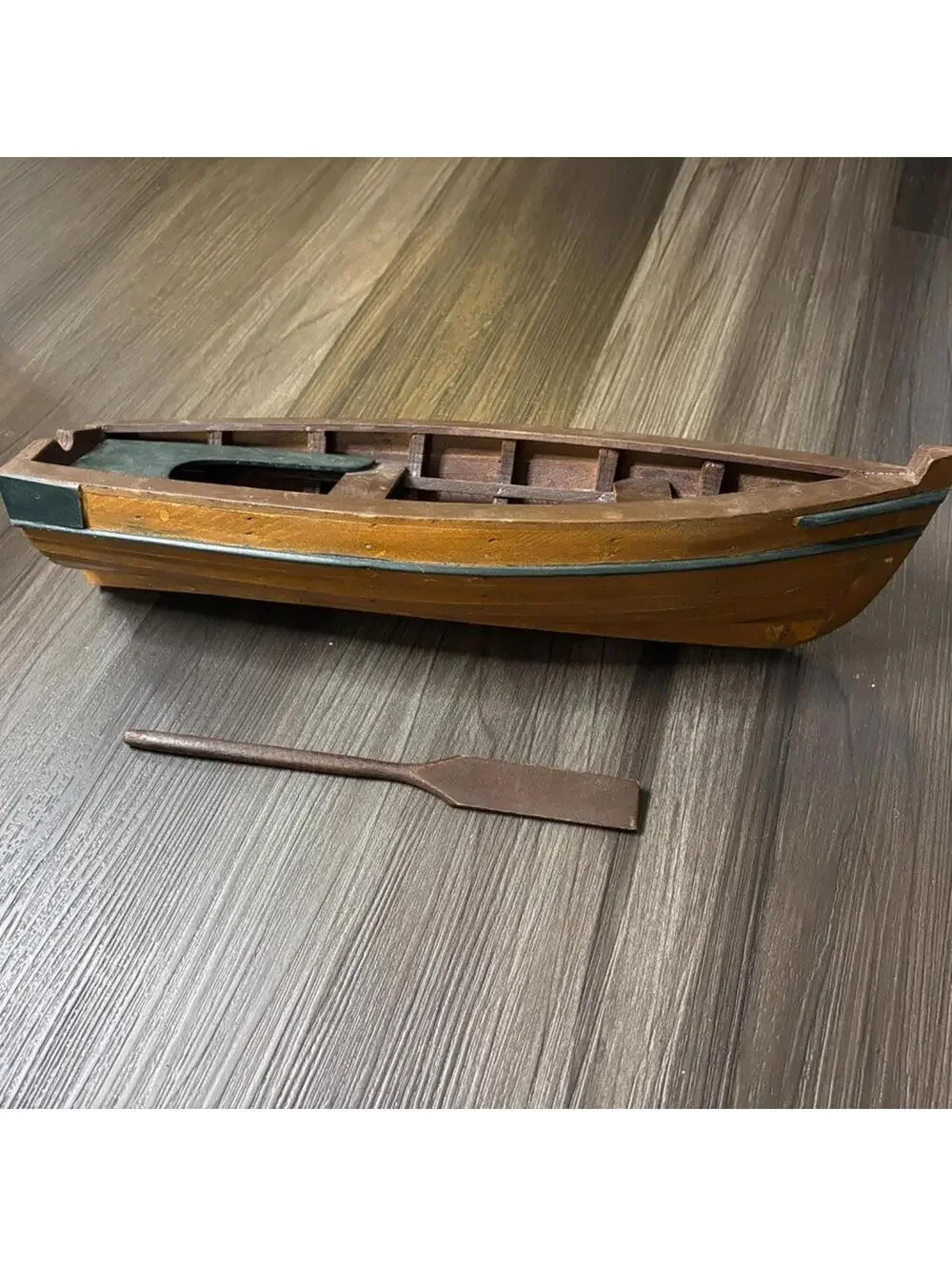 Wood Canoe Model With Paddle 15” Brown Paddle Boat
